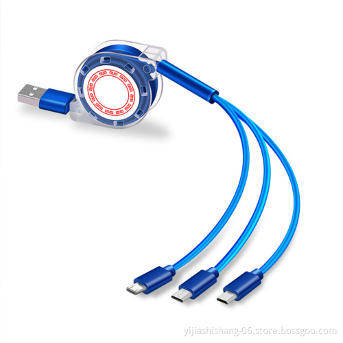 Free Shipping Sample Micro Usb Cable 3 in 1 Retractable Type c Fast Charger Charging Data Cables Usb Cable For Iphone